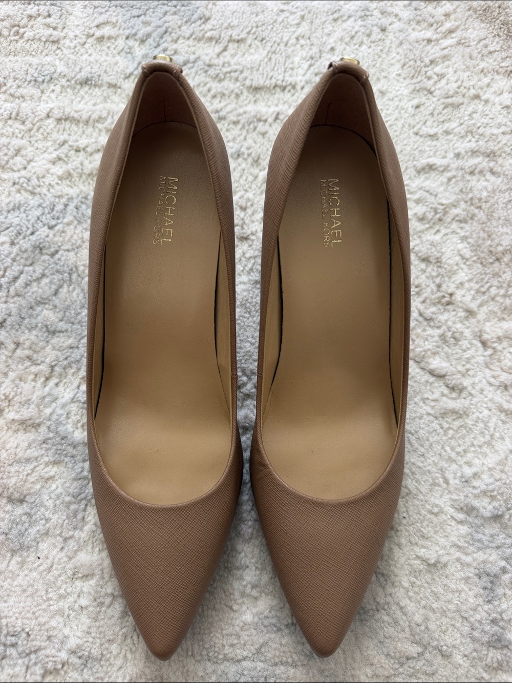 Michael Kors Taupe Pointed-Toe Leather Pumps
